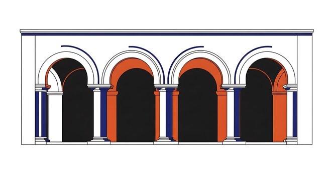 Minimalist vector illustration of a four arched arcade colonnade.