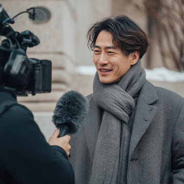 Man Giving Media Interview, Journalism and Communication Concept