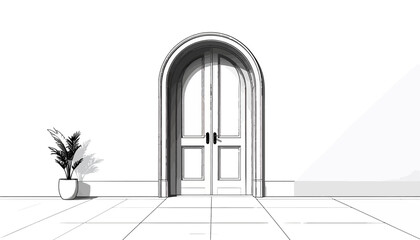 Fototapeta premium Large Arched Double Door Entrance.