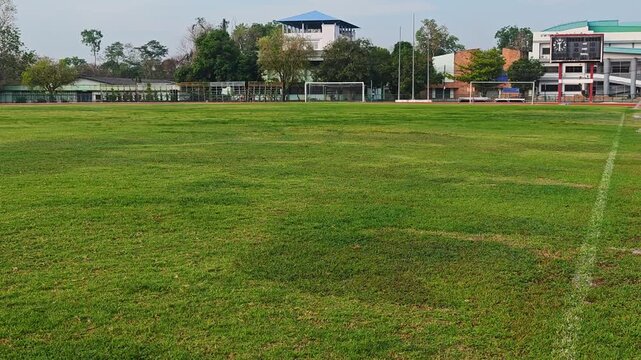 Grass field, goal, football stadium  , sports field..