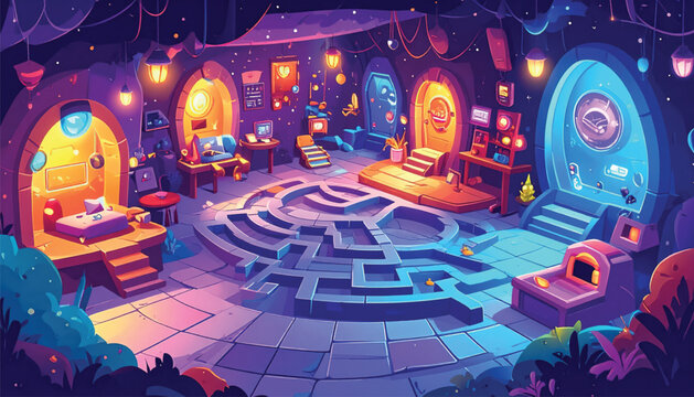 Interior of a fantasy maze room.