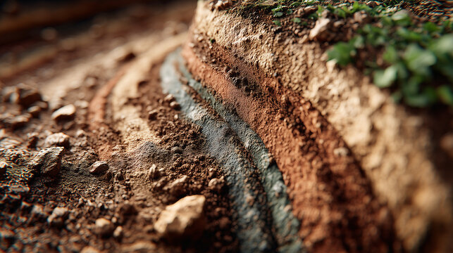 Close-up of a muddy construction site with layered soil and soil compaction marks