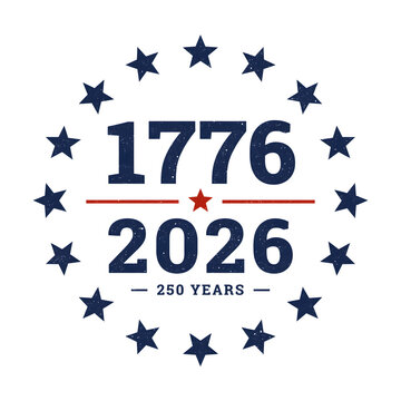 Emblem featuring the years 1776 and 2026 surrounded by a circle of thirteen stars celebrates the two hundred and fiftieth anniversary of the United States of America.