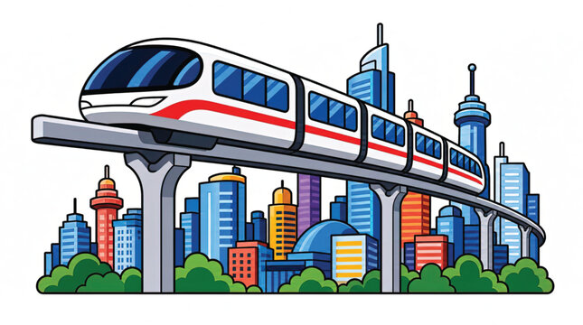 Monorail Train on Elevated Track.