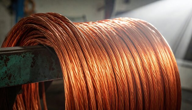 Rolled coils of copper wire strands displaying varied thicknesses and metallic sheen, ready for industrial use