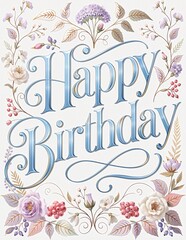 Fototapeta premium Elegant Happy Birthday Greeting Card Design with Luxury Floral Frame