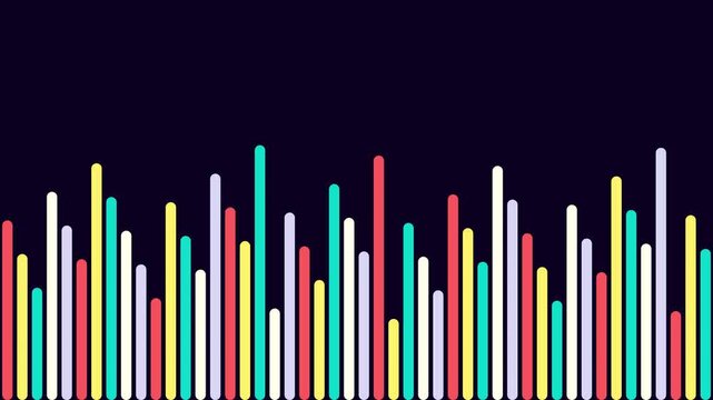 Colorful audio spectrum equalizer animation, dynamic sound wave background, for music visualization, and digital media projects