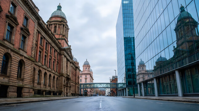 Contrast between historic and modern architecture in birmingham city