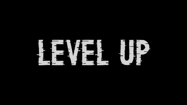 Level Up Text Progression Across Three Frames On Black Background gaming
