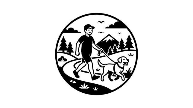 Man jogging with happy dog outdoors.