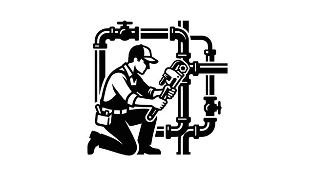Man working with pipe system tools.