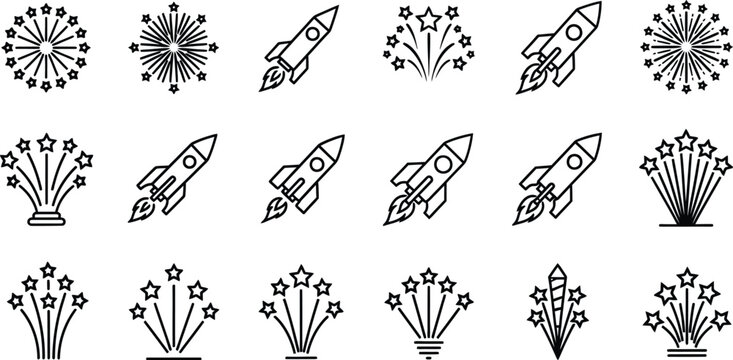 Silhouette of fireworks and rockets for independence day celebrations