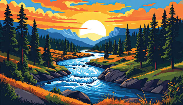 River flowing through natural landscape scenery.