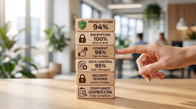 Female Hand Touching Consent Opt-In Rate Block in Corporate Data Security Concept