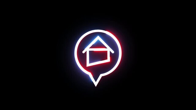 Home location pin icon pulsing with red and blue neon glow in seamless loop.