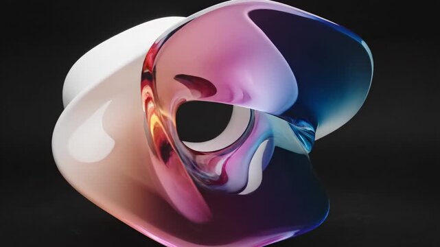 Modern sculpture of abstract shape with smooth curves in studio setting at night