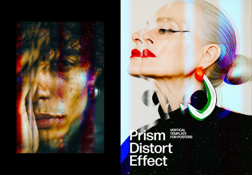 Vertical Prism Distort Photo Effect For Poster And Social Media Design