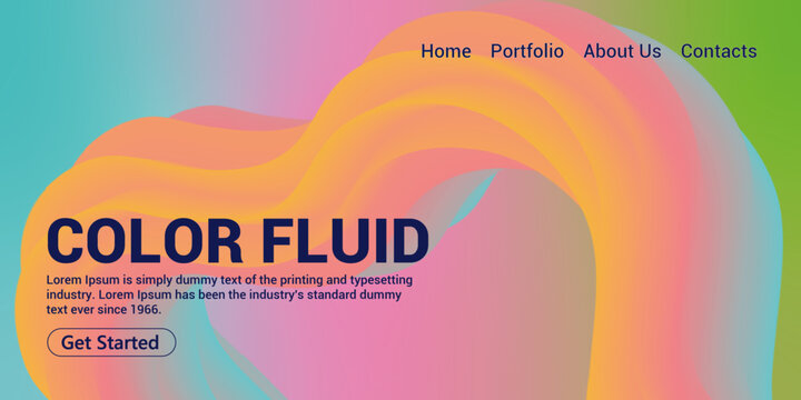 Modern color fluid 3D abstract wave landing page template design with gradient teal pink orange yellow multicolor flowing shape, minimal website hero banner background light vector illustration
