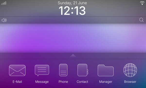 Tablet operating system home screen interface with application dock and clock widget