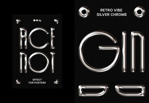 Vertical Retro Vibe Silver Chrome Text Effect For Poster And Logo Design