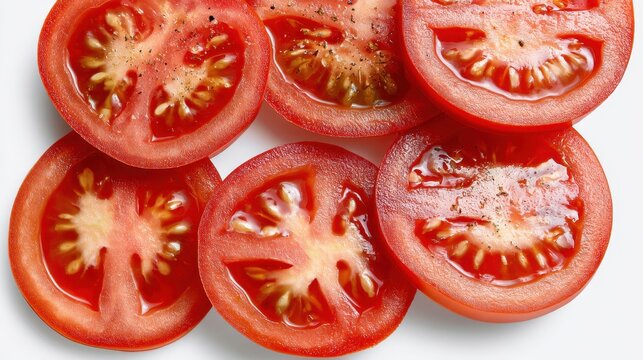 Fresh sliced tomatoes isolated on white background