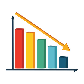 Bar chart showing a downward trend with an arrow