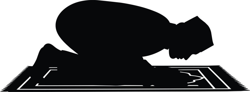 Muslim man in prostration on a prayer rug silhouette