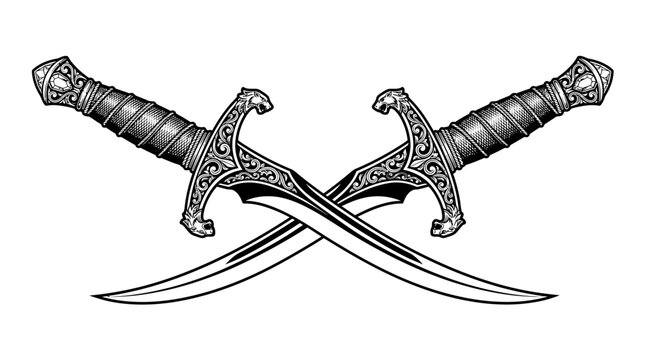 A pair of crossed original mercenary polearms with heavy handles.