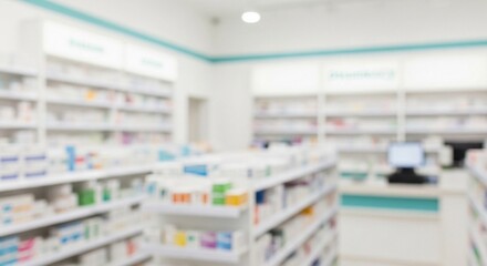Fototapeta premium Interior of a modern pharmacy with shelves of medicines and products