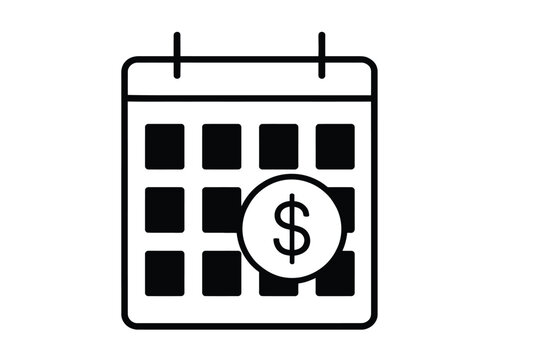 Calendar with dollar currency symbol black and white icon, calendar
