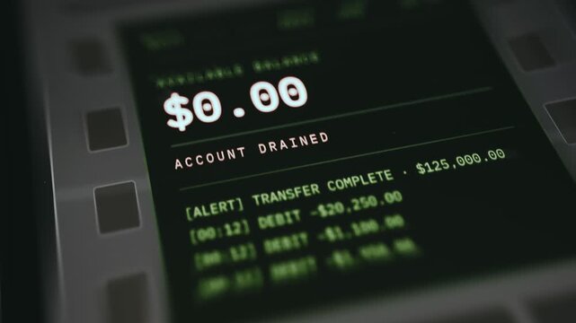 Account Drained Notification on ATM Screen with 0 dollars Balance