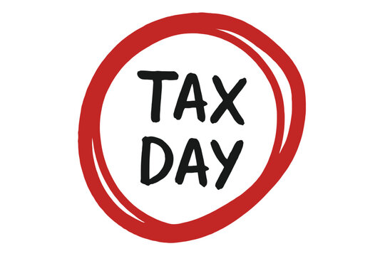 Handwritten tax day text inside red circular frame with deadline
