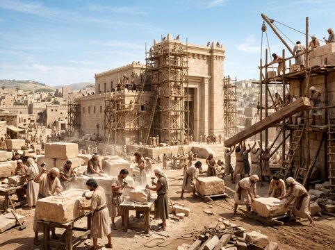 Building Solomon's Temple workmen constructing ancient Jerusalem structure