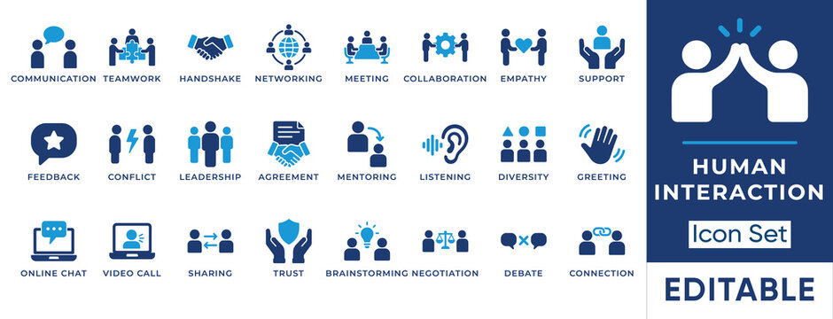 Human interaction and soft skills solid icon set. Includes symbols for Corporate Diversity, Conflict Resolution, and Mentoring. Vector icons for HR communication and workplace culture.