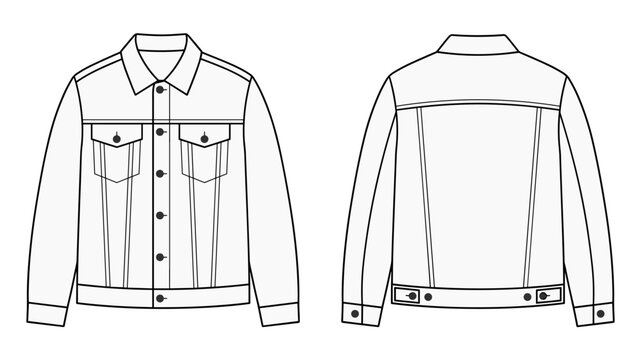 Classic denim jacket (button down outerwear) template vector illustration