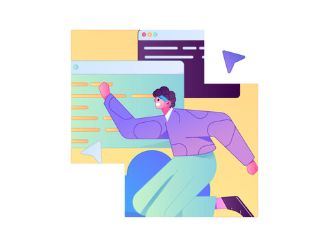 Programming teaching development flat character vector concept operation hand drawn illustration
