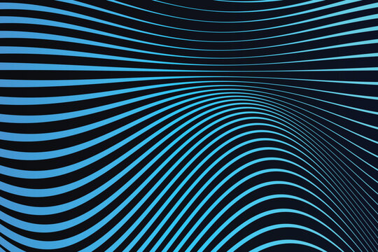 Cyan blue wavy parallel lines creating a distorted optical illusion pattern on a dark navy background