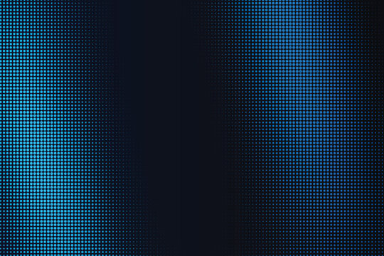 Blue halftone dot pattern gradient, fading circular points on a dark navy background texture