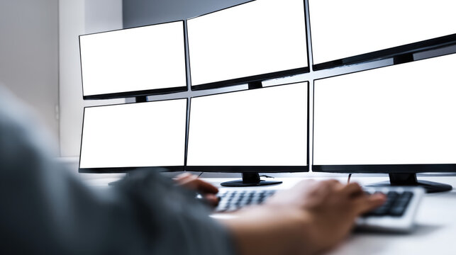 Modern office setup featuring several screens designed to boost efficiency and support multitasking capabilities