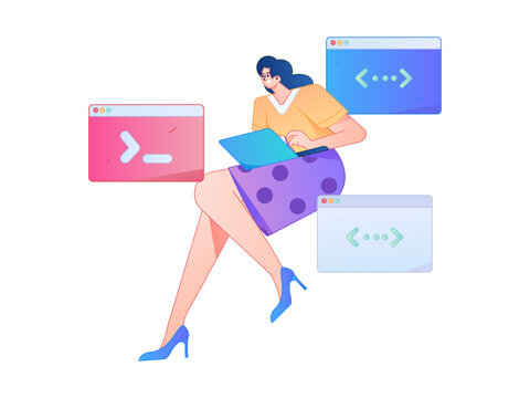 Programming teaching development flat character vector concept operation hand drawn illustration
