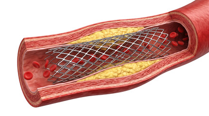 Fototapeta premium Cardiac Stent Inside Coronary Artery Heart Angioplasty Isolated on Background