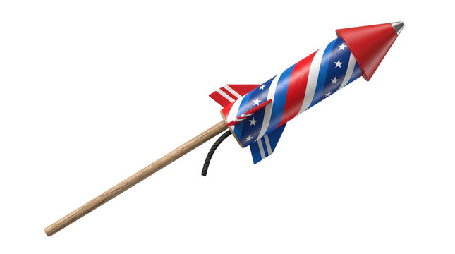 Patriotic rocket firework with fins isolated on transparent background
