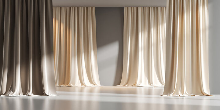 Elegant interior space with flowing curtains and soft natural light enhancing modern design aesthetics