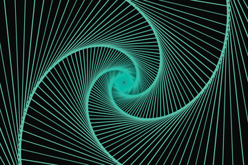 Naklejka premium Cyan geometric spiral tunnel with repeating square lines, converging into a deep central vortex point