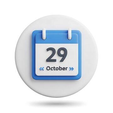 Modern calendar icon showing date 29 october with blue and white design