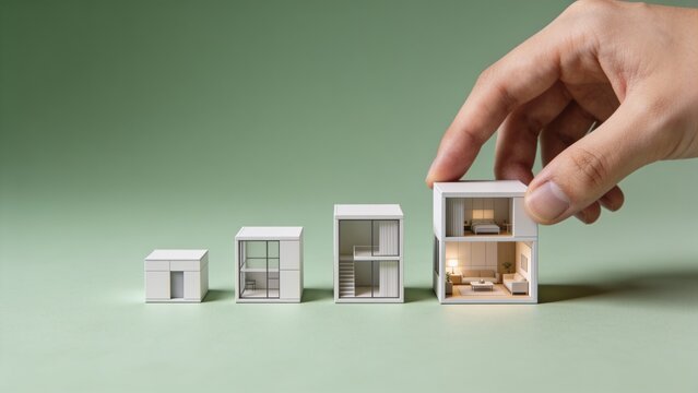 Hand Placing Miniature Modular House Models for Architectural Planning