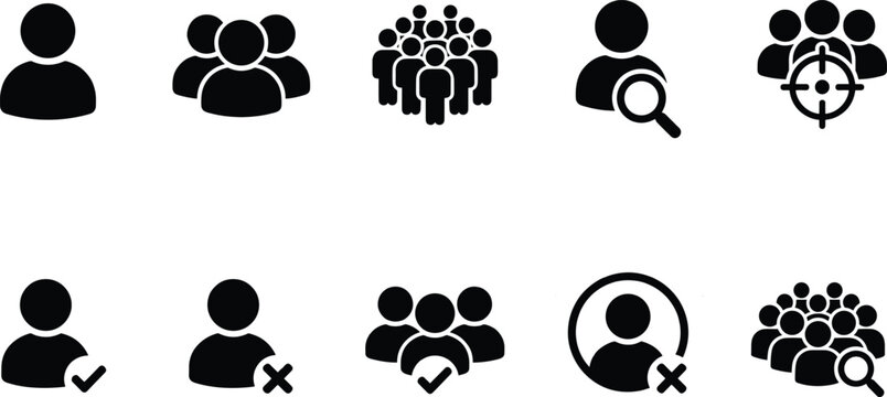 Set of black people avatar and user icons for human resources business and audience targeting design