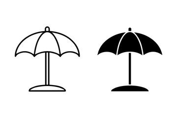 Obraz premium Black and white beach umbrella icons Vector, illustration