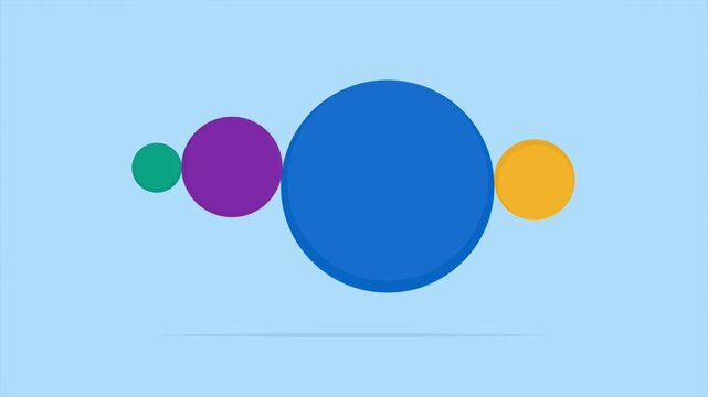 2D Animated Abstract Horizontal Chain Loop of Overlapping Colorful Circles Expanding on Blue Background, Corporate Progress Infographic