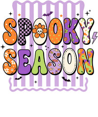 Fototapeta premium Spooky Season Design with Colorful Halloween Typography and Retro Seasonal Elements.